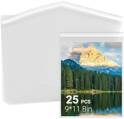 25 Pack Sheet Protectors for Artwork 9x11.8" - Acid Free Clear Plastic Sleeves for Paper, Cellophane Bags Self Adhesive, Comic Book Sleeves, Clear Plastic Bags for Page Photo Prints Magazine by Svaldo
