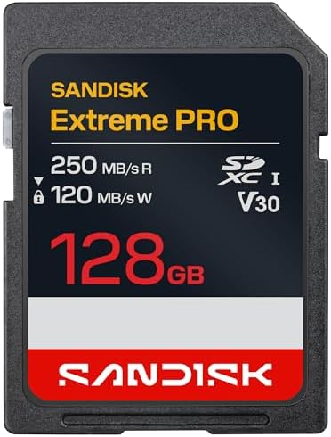 SANDISK 128GB Extreme PRO SD UHS-I Card - Up to 250MB/s Read Speed and 120MB/s Write Speed, 4K UHD, Full HD, U3, and V30 - SDSDXXJ-128G-GSCIN by Unknown