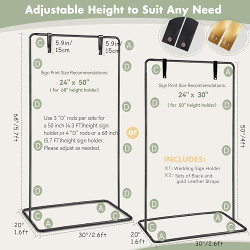 Welcome Sign Holder Black Wedding Easel Stand with 4 Leather Straps - Image 4
