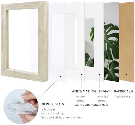 Egofine 5x7 Picture Frames Set of 4, Made of Solid Wood Covered by Plexiglass 3.5x5 and 4x6 with Mat or 5x7 without Mat, for Table Top Display and Wall Mounting Photo Frame Distressed Wood Grain - Image 4