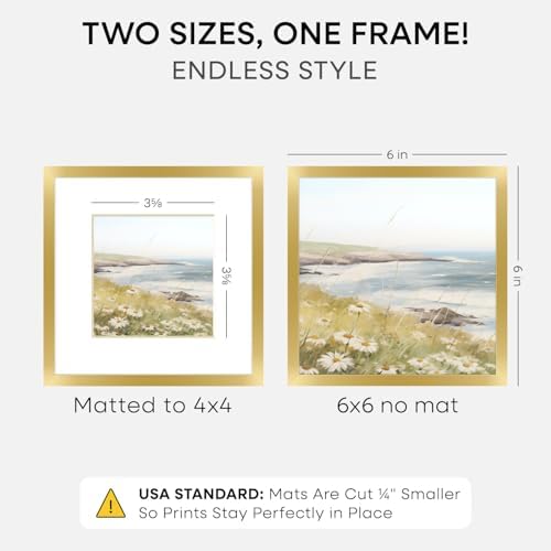 Homeforia 6x6 Gold Picture Frame, High-End Metal, 4x4 Mat, Glass - Image 2
