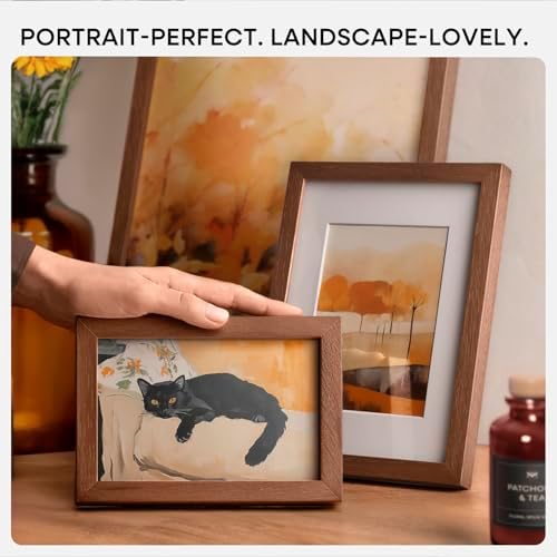 Homeforia 6x8 Brown Oak Picture Frame, High-End Wood, 5x7 Mat, Glass - Image 7