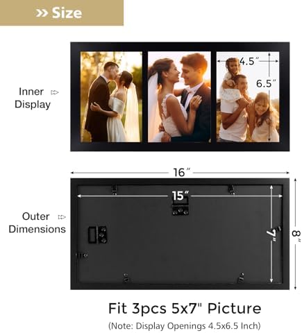 Golden State Art, 5x7 Picture Frame - Display Three 5x7 Photos (Black) - Image 6