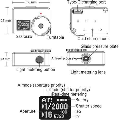 Camera Set-top Reflection Light Meter, Light Meter for Cameras, Real-time Metering and 1-Button Metering, Adjustable Hot Shoe Position & 30° Reflected Metering, for Vintage Camera Exposure Control - Image 4