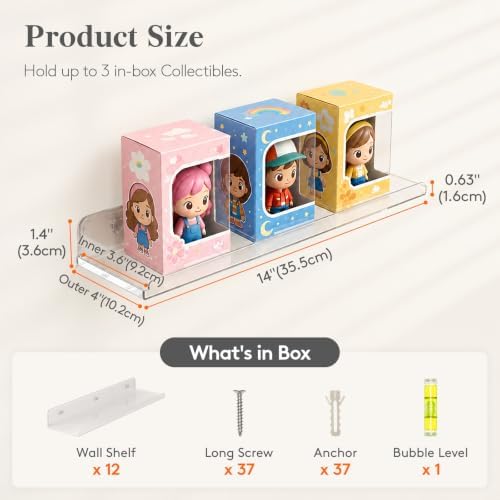 Lifewit Acrylic Floating Shelves for Wall 14" Clear, 12 Pack - Image 3