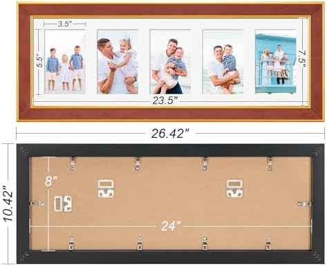Suede 8x24 Picture Frame Display 5 Opening Picture Frames Collage 4x6 Wall Decor with Mat,Multi Photo Frame for Plexiglass,Wall Decor,1Pack,Brown - Image 4