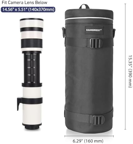 Camera Lens Case Bag for Photographyers, Zipper Waterproof Lens Protective Pouch Interior Size 6.29" x 15.35"(Nylon, Black) - Image 2