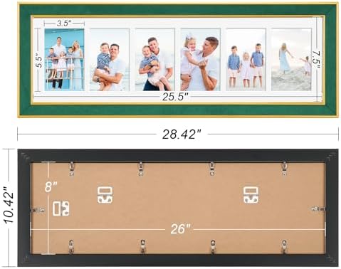 Suede 8x26 Picture Frame Display 6 Opening 4x6 Picture Frames Collage Wall Decor with Mat,Multi Photo Frame for Plexiglass,Wall Decor,1Pack,Green - Image 4