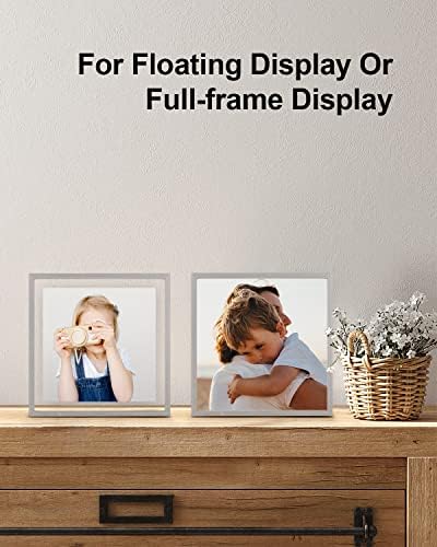 Egofine 8x8 Floating Frames Set of 2, Double Plexiglass Picture Frame, Made of Solid Wood Display Any Size Photo up to 8x8, Wall Mount or Tabletop Standing, Light Grey - Image 5