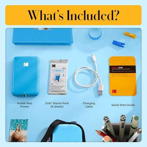 Kodak Step Instant Color Photo Printer with Bluetooth/NFC, ZINK Technology & Kodak App for iOS & Android (Blue) Starter Bundle - Image 3