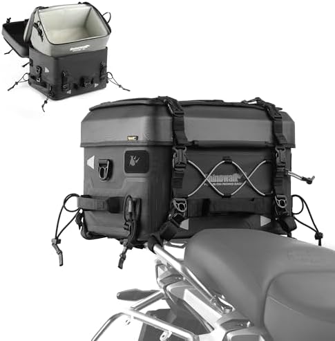 Rhinowalk 36L Waterproof Motorcycle Tail Bag Combo - Hard Shell Top Case with 22L Shockproof Camera Insert for DSLR/Drone Gear - Modular Photography & Travel Luggage (36 L Tail Bag + Insulated Liner) by Rhinowalk