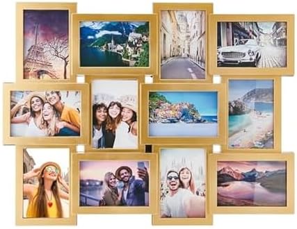 MELANNCO Collage Picture Frame for Wall, 12-Opening Gold Photo Collage Frame Holds Six 4x6 and Six 6x4 Photos, 23.25 x 18 Inch Wall Decor Display by Melannco