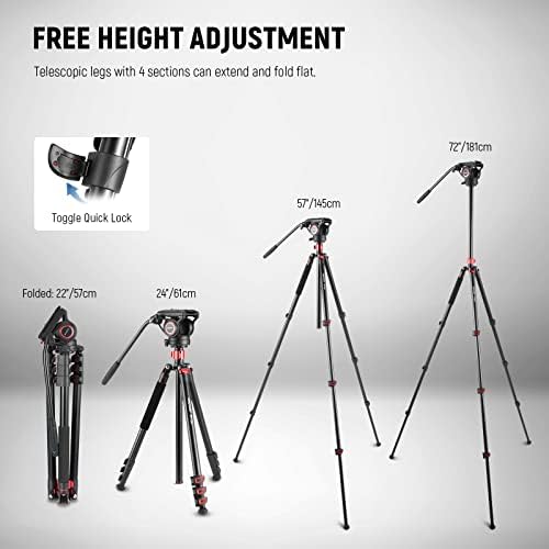 NEEWER 72" Fluid Head Video Tripod Monopod, Aluminum Alloy QR Plate Compatible with DJI RS Gimbal, 360° Pan & +90°/-70° Tilt for DSLR Camera Camcorder, Max Load 13.2lb/6kg, TP72A - Image 4