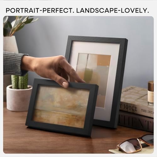 Homeforia 10x10 Black Oak Picture Frame, High-End Wood, 8x8 Mat, Glass - Image 7