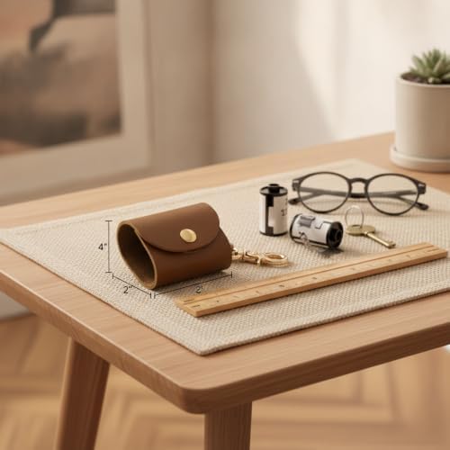 Compact PU Leather Film Roll Case for 35mm & 120 Format - Portable Storage Pouch with Keychain Loop - Image 3
