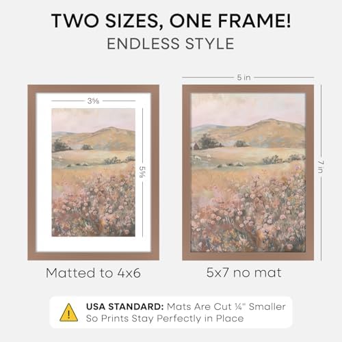 Homeforia 5x7 Mocha Picture Frame, High-End Metal, 4x6 Mat, Glass - Image 2