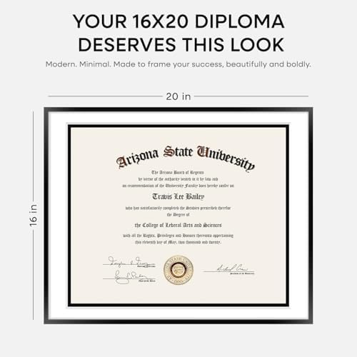 Homeforia 16x20 Black Diploma Frame, High-End Metal, 14x17 Mat, Glass - Image 6