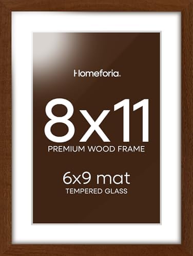 Homeforia 8x11 Brown Oak Picture Frame, High-End Wood, 6x9 Mat, Glass by Homeforia