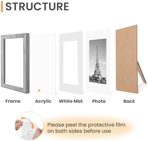 upsimples 5x7 Picture Frame Set of 10, Display Pictures 4x6 with Mat or 5x7 Without, Multi Photo Frames Collage for Wall or Tabletop Display, Gray - Image 4