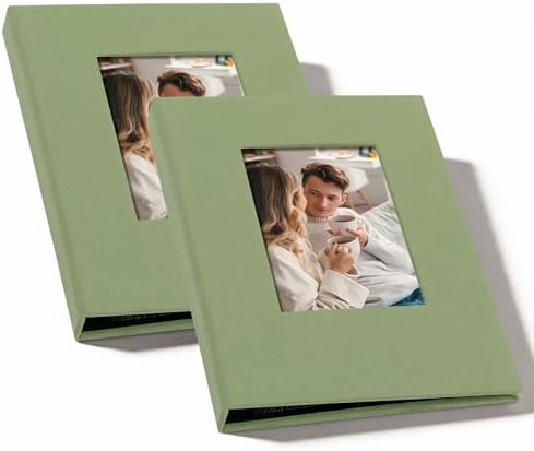 Small 4x6 Photo Album 24 Pockets Linen Cover Light Green 2 Pack by Remowith