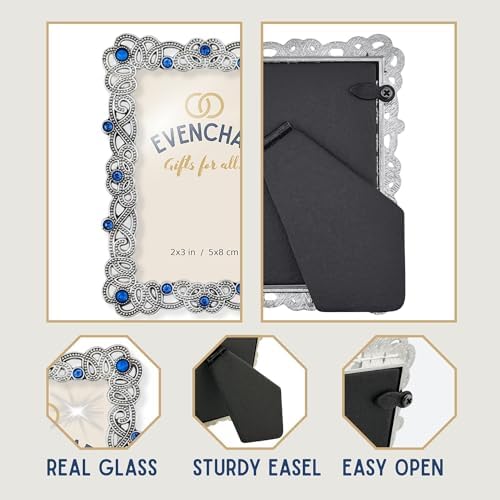 2x3 Mini Picture Frame: Silver Filigree + Blue Rhinestones - Image 5