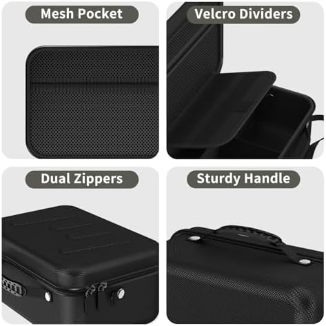 Hard Shell Camera Case Compatible with Canon EOS Rebel T7/R50/R100 and More DSLR & Mirrorless Cameras – Portable Travel Bag with Adjustable Dividers, Mesh Pocket & Shoulder Strap (Black) - Image 4