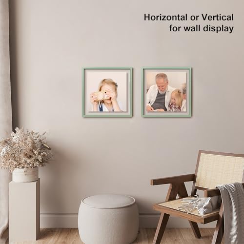 Egofine 12x12 Floating Frames Set of 2, Double Plexiglass Picture Frame, Made of Solid Wood Display Any Size Photo up to 12x12, Wall Mount or Tabletop Standing, Green - Image 6