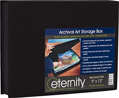 HG Art Concepts Eternity Archival Clamshell Photo Storage Box, Black - 9"x12" - For Storing Artwork, Photos & Documents, Deluxe Acid-Free, Sturdy & Lined With Archive-Quality Paper by HGArtConcepts