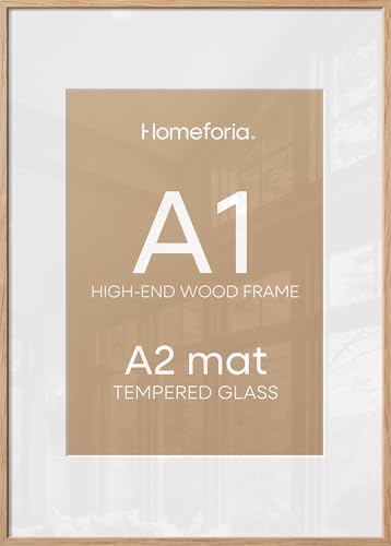 Homeforia A1 Natural Oak Poster Frame, High-End Wood, A2 Mat, Glass by Homeforia