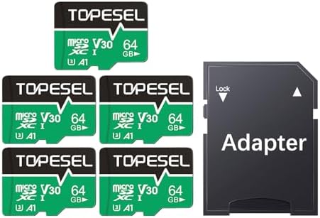 TOPESEL 64GB Micro SD Card 5 Pack, microSDXC UHS-I High Speed TF Card with Adapter, 90MB/s, C10, U3, A1, V30, 4K Recording Memory Card(64GB 5Pack) by TOPESEL
