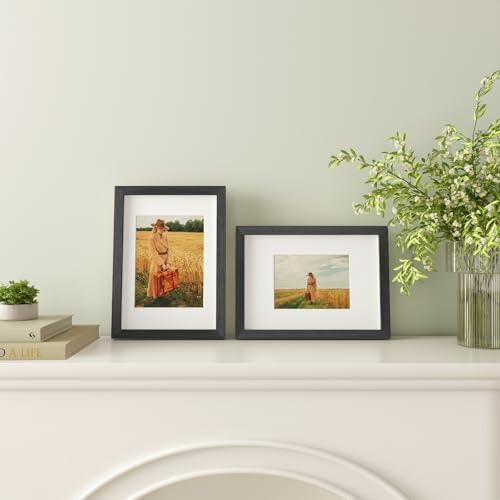 Egofine A4 Picture Frames Set of 4, Made of Solid Wood Covered by Plexiglass 5x7 and 6x8 with Mat or A4 without Mat, for Table Top Display and Wall Mounting Photo Frame Rustic Black - Image 5