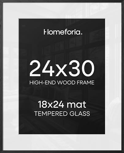 Homeforia 24x30 Black Oak Picture Frame, High-End Wood, 18x24 Mat, Glass by Homeforia
