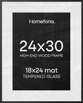 Homeforia 24x30 Black Oak Picture Frame, High-End Wood, 18x24 Mat, Glass by Homeforia
