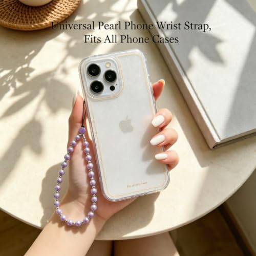 2 Pcs Phone Charm Beaded Strap Cute Cell Phone Wrist Straps String Accessories Hand Aesthetic Lanyard Wristlet Chain for iPhone 17 Pro 16 Camera AirPods Bags Keychains Women Girls Pearl Gold and Puple - Image 6