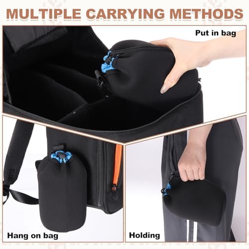 PATIKIL 2 Pcs Camera Lens Pouch, 4" ID x 6" H Drawstring Orange Interior Lens Pouch Protective Camera Lens Case Bag Soft Plush Neoprene Bag for DSLR Photography Gear, Black/Orange - Image 7