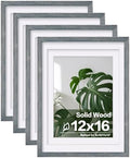 Egofine 12x16 Picture Frames Set of 4, Made of Solid Wood Covered by Plexiglass 9x12 and 11x14 with Mat or 12x16 without Mat, for Wall Mounting Photo Frame Rustic Blue by Egofine
