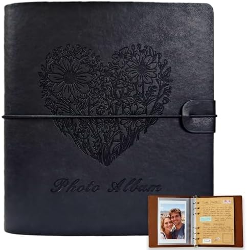 Photo Album 4x6, Leather Scrapbook Album with 50 Photos and 20 Writing Paper, DIY 6 Ring Binder Photo Album for Wedding Kids Birthday Family Travel (Black) by book