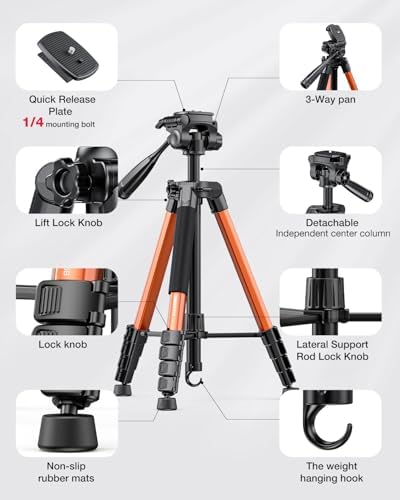 CAMBOFOTO 73" Camera Tripod and Monopod, Aluminum Tripod Stand/Burnt Orange - Image 6