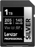 Lexar 1TB Silver SD Memory Card, 205MB/s Read, 4K, V30, U3, UHS-I by Lexar