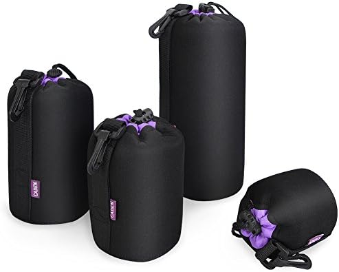 CADeN Lens Pouch Set 4 Pack Replacement Compatible for Canon, Nikon, Sony, Pentax, Olympus (Small, Medium, Large, X Large) Camera Lens Case Bag Thick Protective Neoprene Pouch Soft Plush for DSLR Lens by CADeN