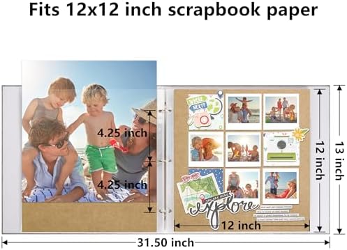 Vienrose Scrapbook Photo Album, 12x12 Inch, 3 Ring Binder, Grey, 100 Pages - Image 2