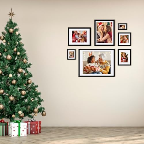 Egofine 12x16 Picture Frames Set of 4, Made of Solid Wood Covered by Plexiglass 9x12 and 11x14 with Mat or 12x16 without Mat, for Wall Mounting Photo Frame Black - Image 7