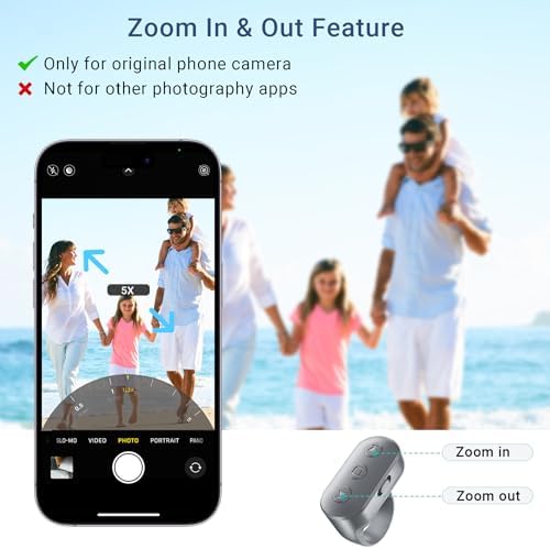 Phone Camera Remote Control for iPhone Android iPad with Zoom, Bluetooth Camera Remote Clicker with Front/Rear Camera Switch, Fingertip Bluetooth Button for Photo & Video Recording Content Creator. - Image 3