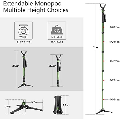 Manbily Shooting Stick Monopod with Tri-Stand Tripod Base, with Rotating and Removeable U-Shaped Yoke for Hunting, Shooting, and Outdoors-Green (G-333) - Image 5