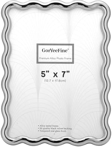 Silver 5x7'' Wave Design Photo Frame,High-End Heavy Duty Metal Picture Frames 7x5'' with Velvet Back,Fashionable Style Silver Frames 5x7'' for DeskTop or Wall Decor by GorYeeFine