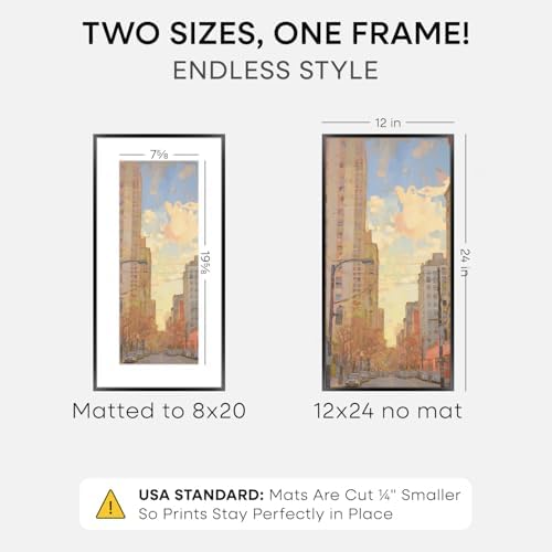 Homeforia 12x24 Black Picture Frame, High-End Metal, 8x20 Mat, Glass - Image 3