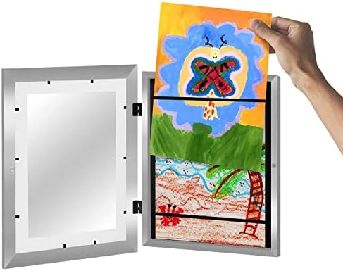 Americanflat Kids Artwork Frame Changeable (Silver) - Magnetic Door Holds 100 Art Pieces - 8.5x11 Letter Size Display with Mat or 10x12.5 Without Mat - My Mini Masterpiece | Holds 100 art pieces, magnetic front door, built-in keyholes for wall display,... - Image 4