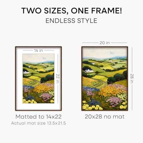Homeforia 20x28 Mortise&Tenon Walnut Picture Frame, 14x22 Mat, Glass - Image 3