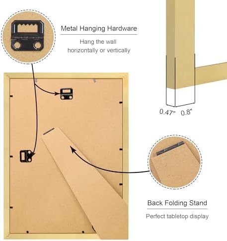 10x14 Picture Frame Set of 2, 10 x 14 Wood Photo Frames with Mat for 8x12 or 30x40cm Diamond Painting Art, Wooden Frame with Real Glass Cover for Wall and Tabletop Display,Gold - Image 4
