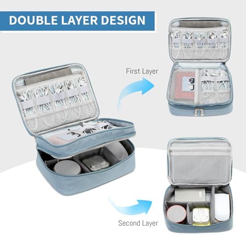 Lanola Electronic Organizer,Travel Cable Organizer Bag Pouch Electronic Accessories Carry Case Portable Double Layers Storage Bag for Cable,Cord,Charger,Phone,Earphone,Power Bank,Memory Cards - Black - Image 4